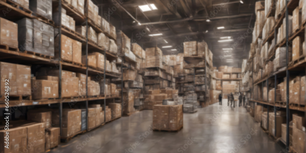 Blurred background image warehouse. retail warehouse digitalization and visualization of industry.