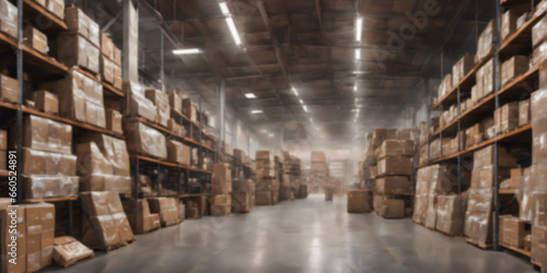 Blurred background image warehouse. retail warehouse digitalization and visualization of industry.