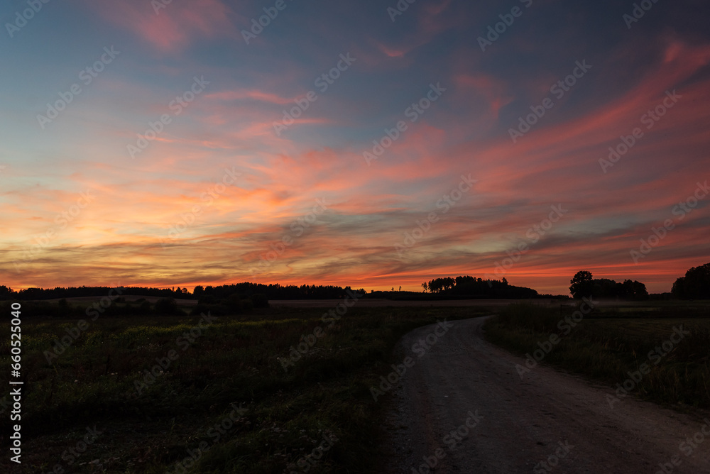 Colorful sunset at Zebrene, Latvia.