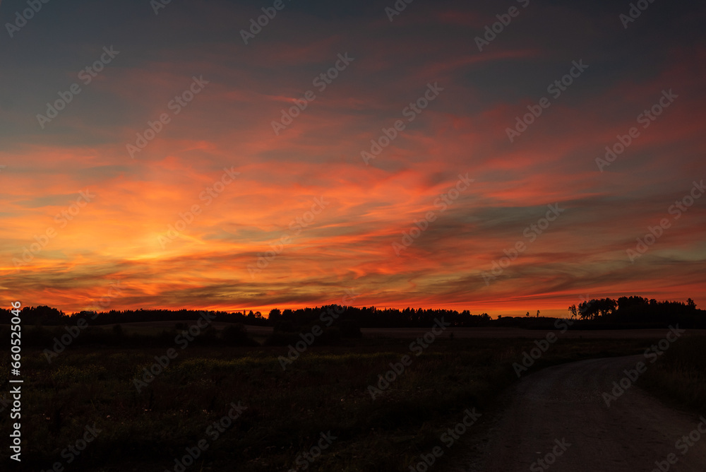 Colorful sunset at Zebrene, Latvia.
