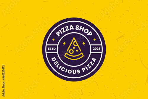 Pizza Shop Badge Logo Design Template in Vintage or Retro Style