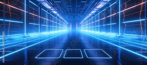 futuristic underground tunnel with blue light