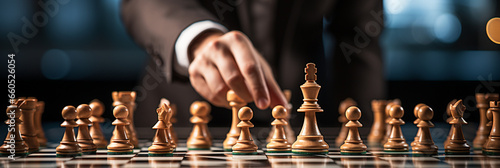 Businessman control chess game, Business strategy management Concept, development new strategy plan, leader and teamwork, planning for competition