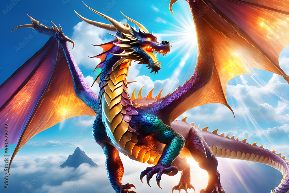 Naklejka premium green dragon in the sky Generative AI