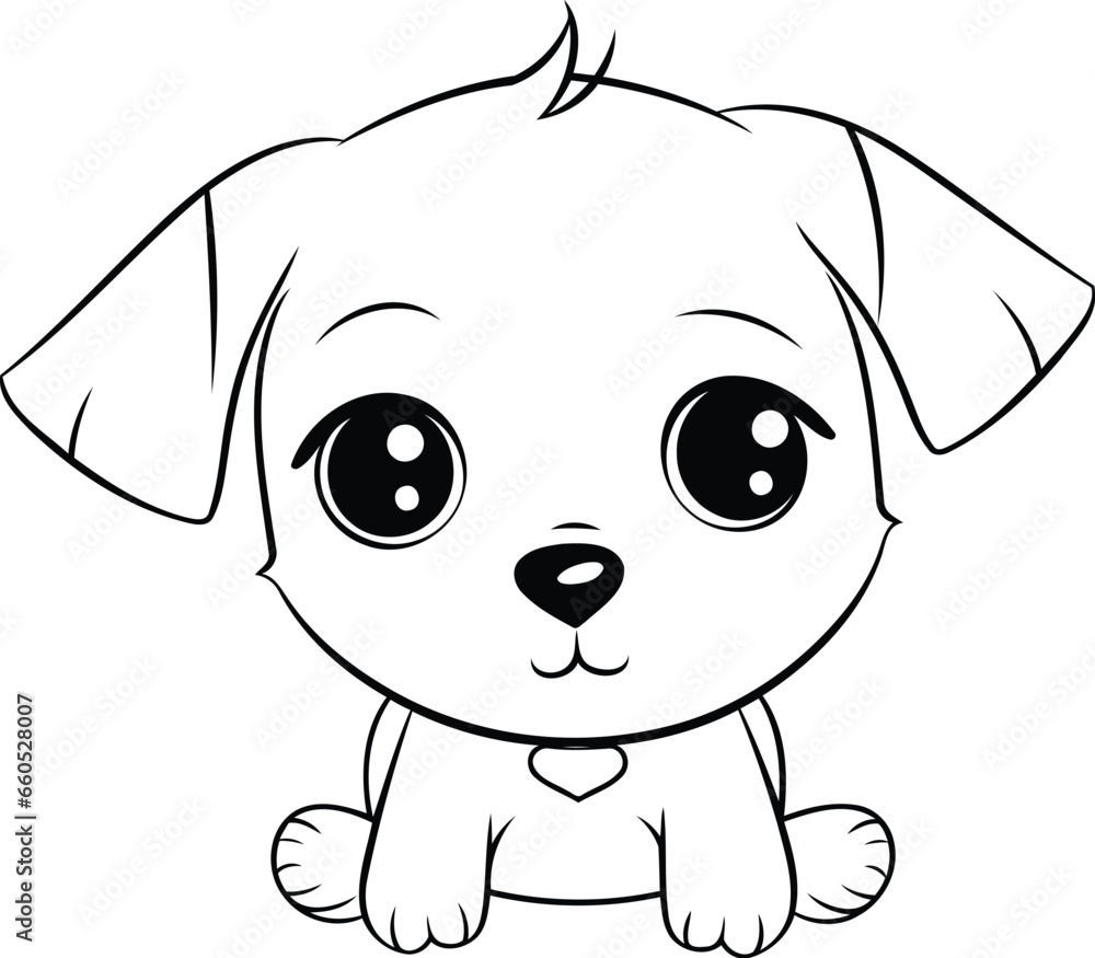 Cute dog isolated on white background. Vector illustration for coloring book.