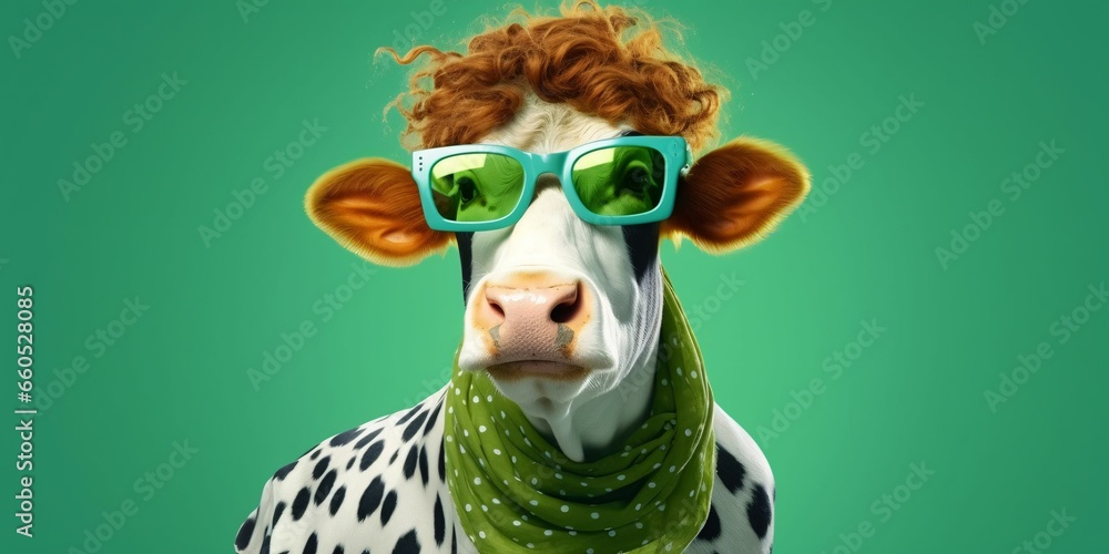 Portrait of Cool and Funny Cow Wearing Glasses in Studio Background Portrait of Cool and Funny Cow Wearing Glasses in Studio Background