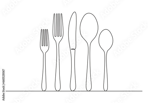  Utensils set in one continuous line drawing style. Isolated on white background vector illustration. Pro vector. 