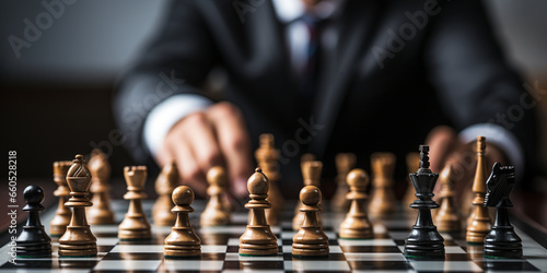 Businessman control chess game concept for ideas business strategy management, development new strategy plan, leader and teamwork, planning for competition