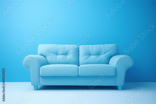 Soft blue sofa on blue background