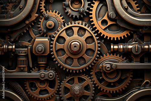 Steampunk-inspired gears and machinery in a metallic texture