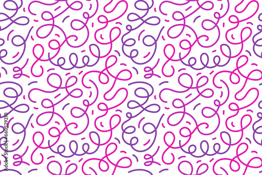 Naive cute squiggle seamless pattern. Creative pink and purple abstract doodle style drawing print for children. trendy design with basic shapes. Creative minimalist style art symbol collection