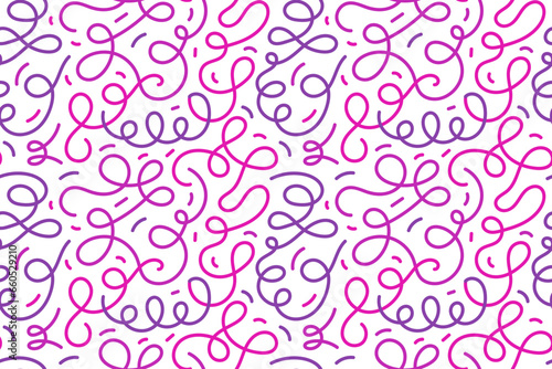 Naive cute squiggle seamless pattern. Creative pink and purple abstract doodle style drawing print for children. trendy design with basic shapes. Creative minimalist style art symbol collection