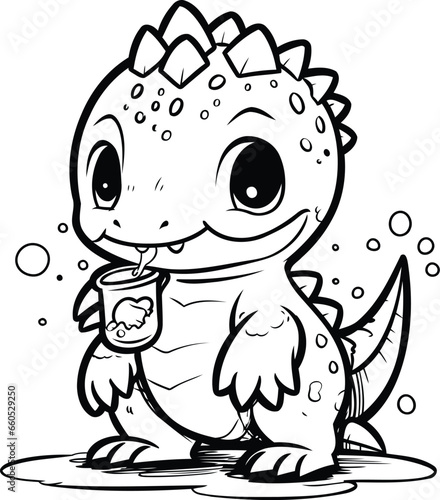 Cute Dinosaur Cartoon Mascot Character With a Drinking Coffee © Waqar