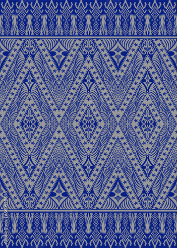 Ethnic geometry and flower embroidery ikat traditional pattern.Seamless blue ethnic pattern.Ethnic folk embroidery pattern.vector illustration.design for fabric,clothing,texture,decoration,wrapping.