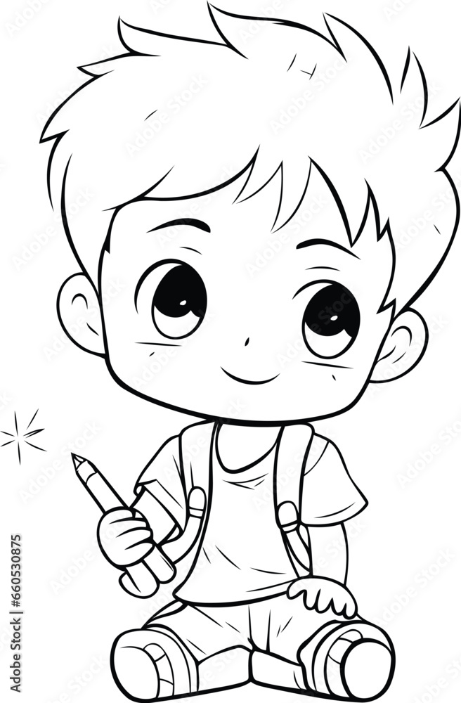 Cute little boy cartoon. Vector illustration for coloring book or page.