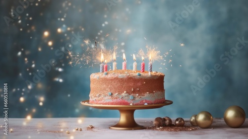 Birthday cake decorated with colorful sprinkles and candles in elegant style. Generative Ai 