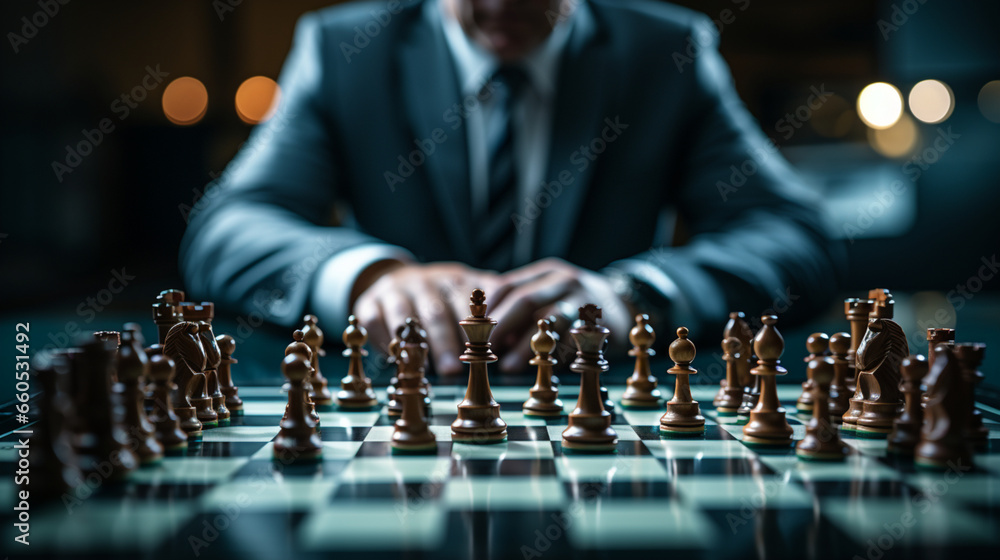 Businessman control chess game concept for ideas business strategy management, development new strategy plan, leader and teamwork, planning for competition Businessman control chess game concept for ideas business strategy management, development new strategy plan, leader and teamwork, planning for competition