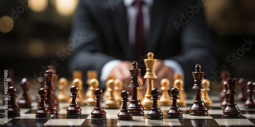 Businessman control chess game concept for ideas business strategy management, development new strategy plan, leader and teamwork, planning for competition