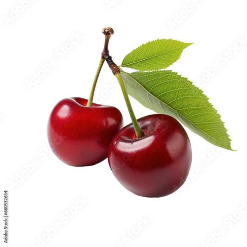 Cherries isolated on white transparent background, PNG