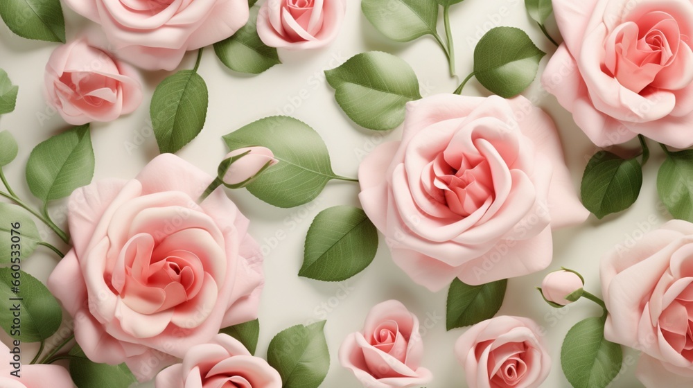 BLUSH PINK SEAMLESS 3D ROSESrose buds FLOWERS GREEN.Generative AI BLUSH PINK SEAMLESS 3D ROSESrose buds FLOWERS GREEN.Generative AI