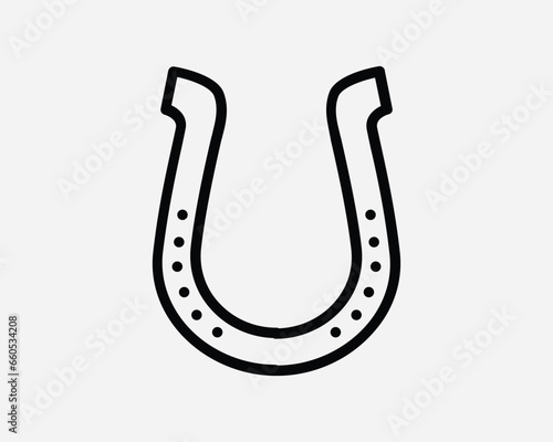 Horseshoe Icon Luck Lucky Fortune Fortunate Horse Shoe Metal Steel Pony Hoof Leg Feet Design Black White Outline Line Shape Sign Symbol EPS Vector