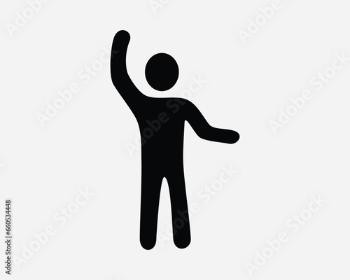 Man Stretching Icon Sign Symbol Stick Figure Male Men Gesture Exercise Raise Hand Point Pointing Vector EPS Image Illustration Artwork Clipart