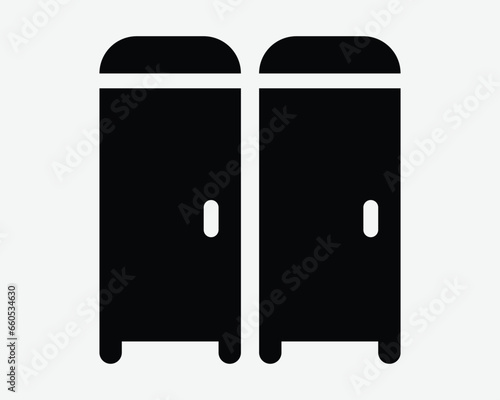 Portable Toilet Icon Public Restroom Bathroom WC Room Sanitary Hygiene Lavatory Two Pair Set Black White Shape Line Outline Sign Symbol EPS Vector