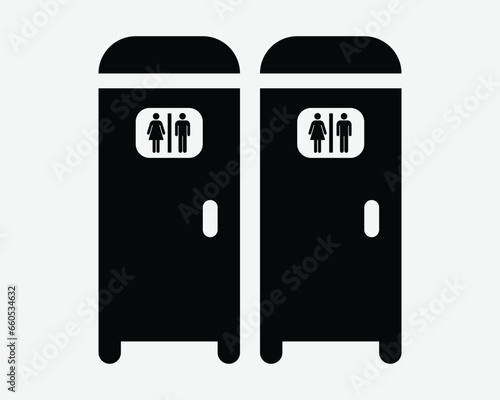 Portable Toilet Icon Public Restroom Bathroom WC Room Hygiene Lavatory Two Pair Set Male Female Black White Shape Line Outline Sign Symbol EPS Vector