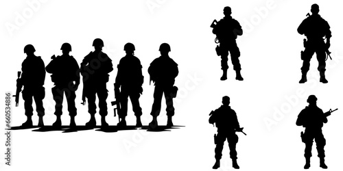 A Vector Set Collection Featuring Army Silhouettes of War Veterans Soldiers - Vector, Transparent Background, PNG