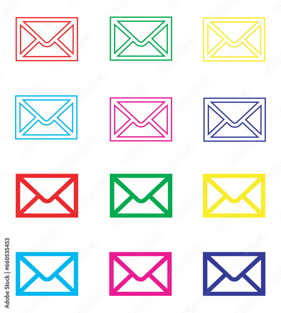 Message icon vector. Envelope icon sign symbol in trendy flat style. Set elements in colored icons. Email vector icon illustration isolated on white background Message icon vector. Envelope icon sign symbol in trendy flat style. Set elements in colored icons. Email vector icon illustration isolated on white background