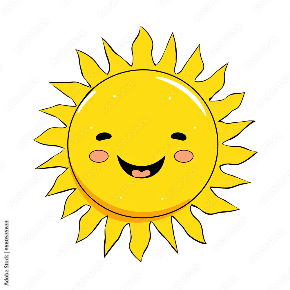 Smiling cute cartoon yellow sun isolated on transparent background png