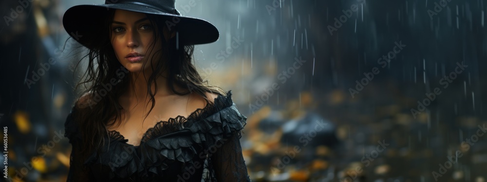 Beautiful Woman in the Dark Noir The Forsaken Alone Journey Style - Dark Grunge Girl in Raw, Rough and Tough Background - A Dark Noir Female Aesthetics Wallpaper created with Generative AI Technology