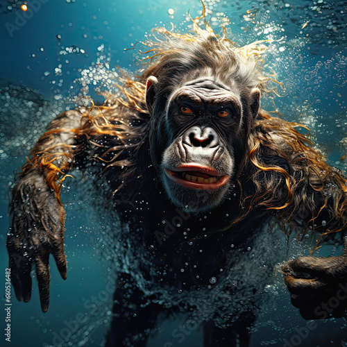 Monkey diving into the water