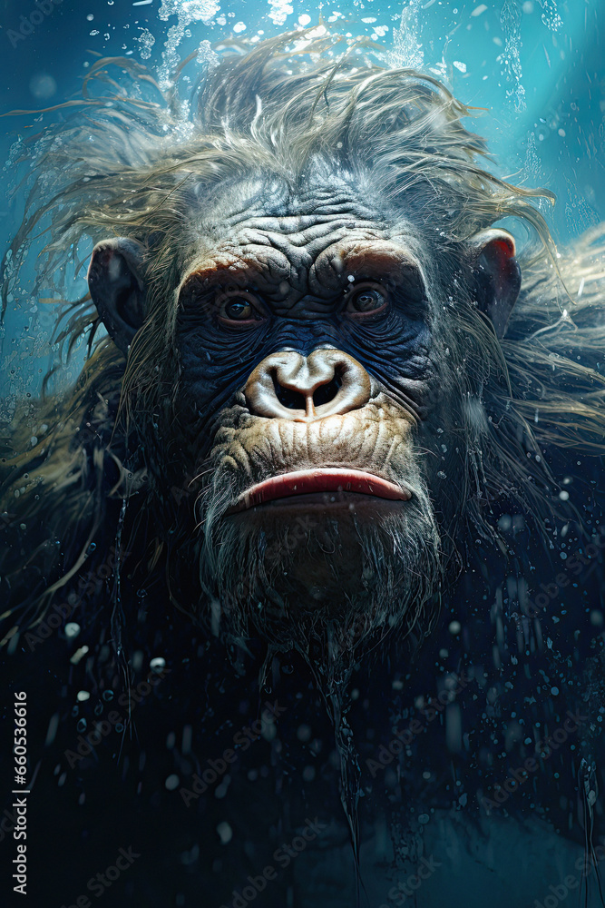Monkey diving into the water Monkey diving into the water
