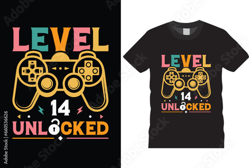 level 14 unlocked birthday gaming T-shirt Design for gamer t-shirt design,
