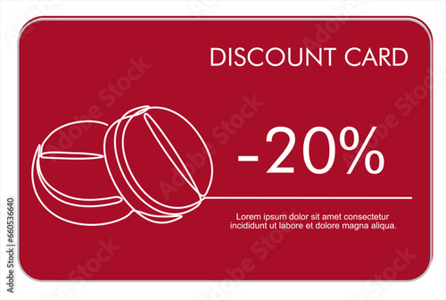 Discount card for medicines at a pharmacy, template design with Continuous one line drawing of two pills.