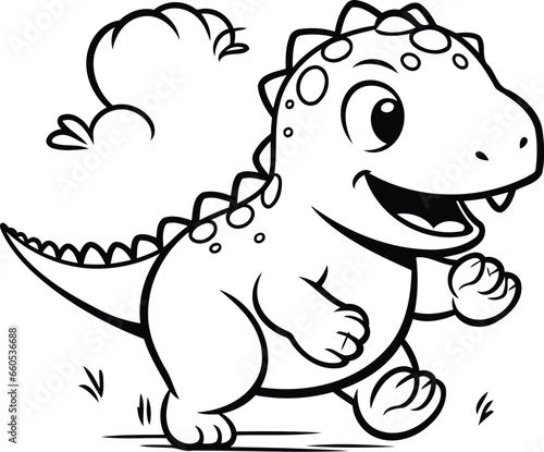 Cartoon Dinosaur Running   Black and White Vector Illustration. EPS10