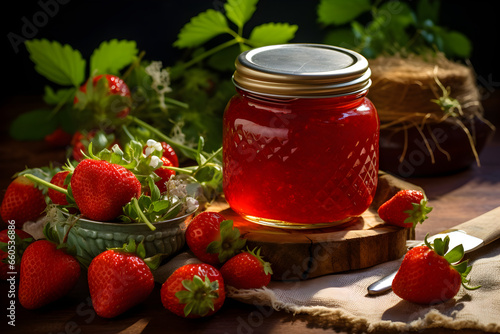 Wallpaper Mural Fresh Strawberry Jam, A Sweet Delight in a Glass Jar, Perfect for Breakfasts and Desserts. Bursting with Natural Flavor! Torontodigital.ca