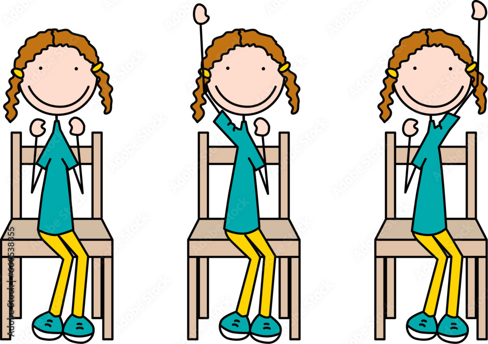 Happy kid exercises alternate overhead arm raise Happy kid exercises alternate overhead arm raise
