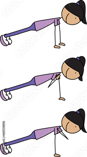 Happy kid exercises shoulder taps