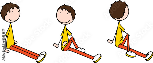 Happy kid exercises seated twist 