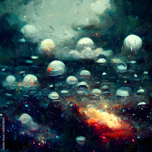 A vision of space rain Universe Cosmic Drops Raining in the outerspace 