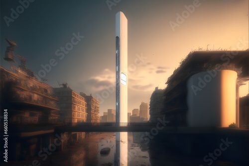daylight daytime hyper reality very detailed extremely sharp focus photorealistic structure 4k unreal engine5 matte painting cyberpunk art skyscpaper architecture envirement art  photo