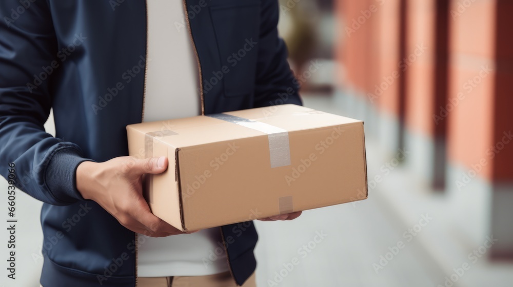 courier holding parcel in hands courier holding parcel in hands