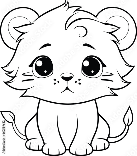 Coloring Page Outline Of Cute Cartoon Lion Vector Illustration