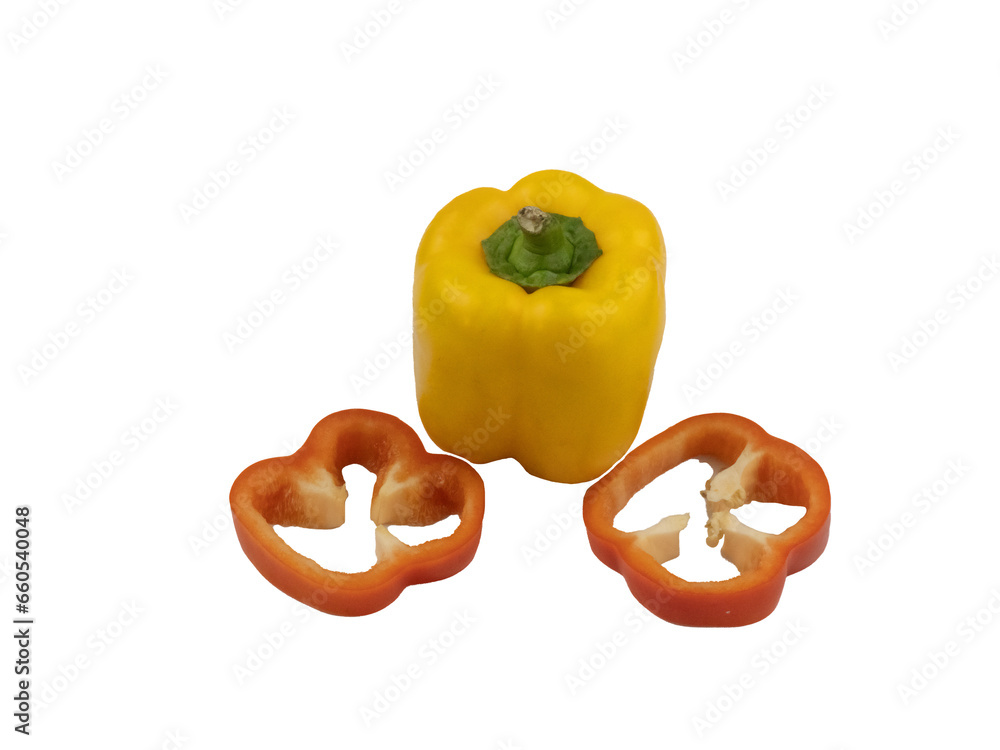 Yellow And red Slice Capsicum Or Sweet Pepper With White Background Yellow And red Slice Capsicum Or Sweet Pepper With White Background