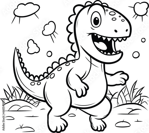 Cute Dinosaur Cartoon Character Vector Illustration for Children Coloring Book