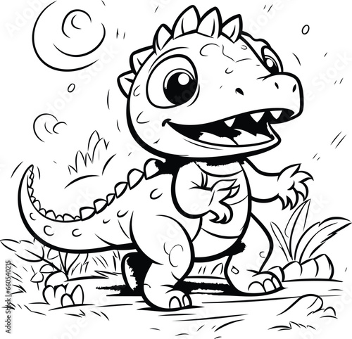 Vector illustration of Cute Dinosaur cartoon for Coloring Book or Page © Waqar