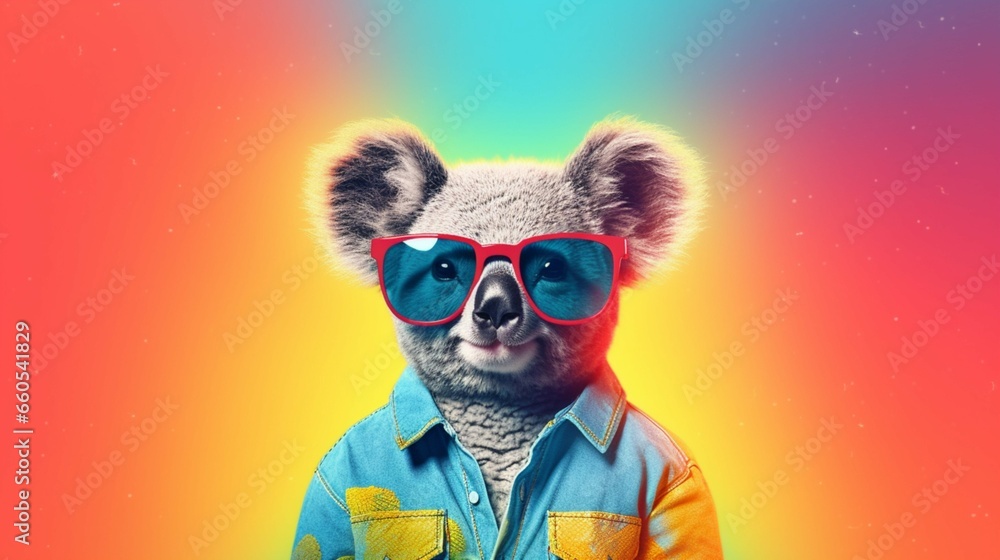 Photo cool kawaii koala glowing colorful generative ai Photo cool kawaii koala glowing colorful generative ai