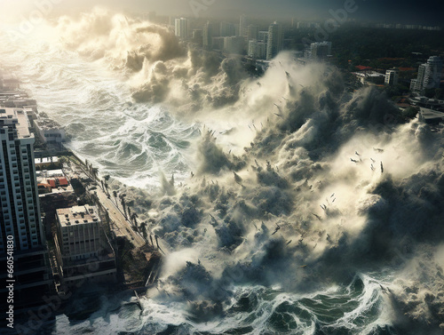 A raw, powerful depiction of a natural disaster in a vintage style, with a touch of danger.